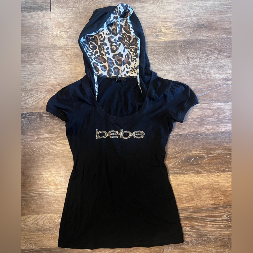Bebe Black Hoodie with Leopard Print Lining